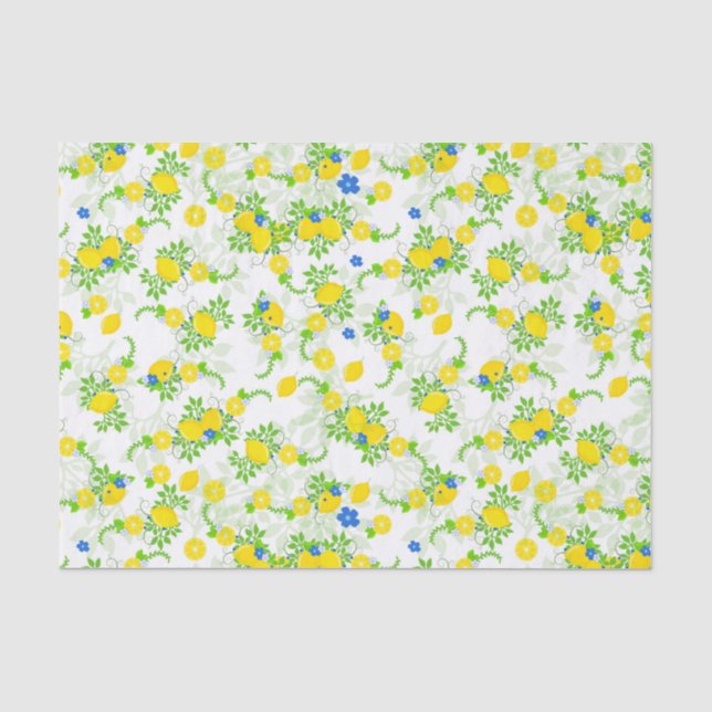 Blumenmuster Blau und Gelb Lemons Blumenmuster Seidenpapier (Vorderseite)