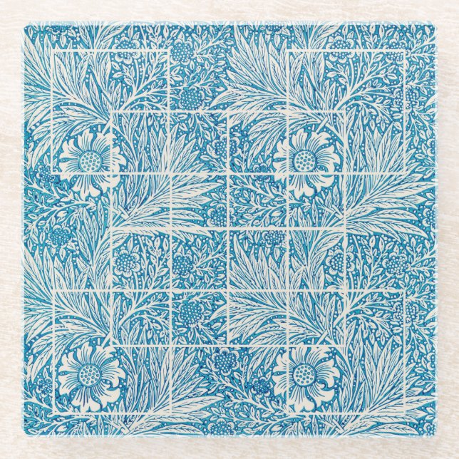 Blumenmuster Blau und Weiß Glasuntersetzer (Vorderseite)