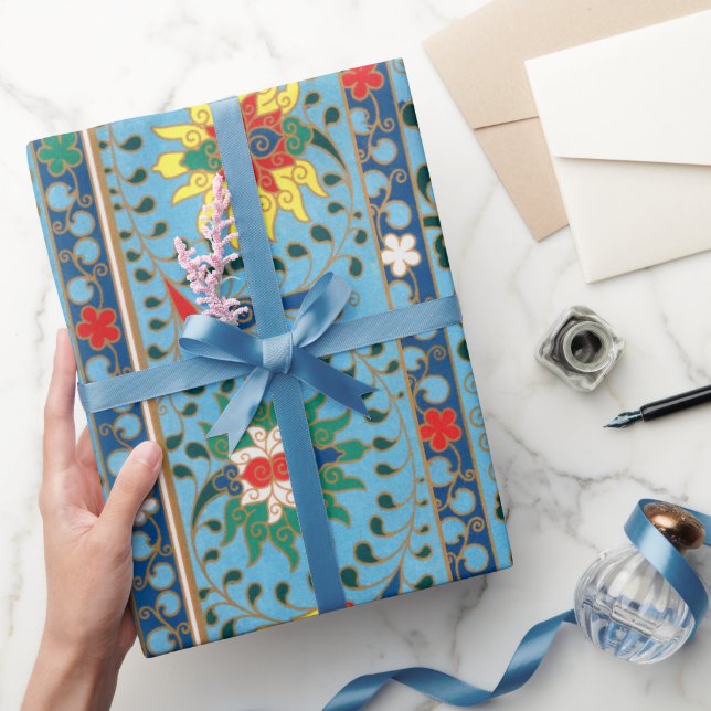 Blumenmuster blaues Hintergrundpapier Geschenkpapier (Schenken)