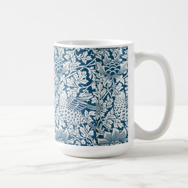 Blumenmuster-Blume Blätter Birds Blau Kaffeetasse (Rechts)
