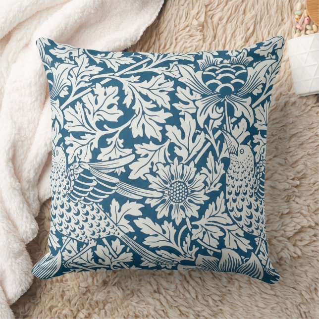 Blumenmuster-Blume Blätter Birds Blau Kissen (Decke)