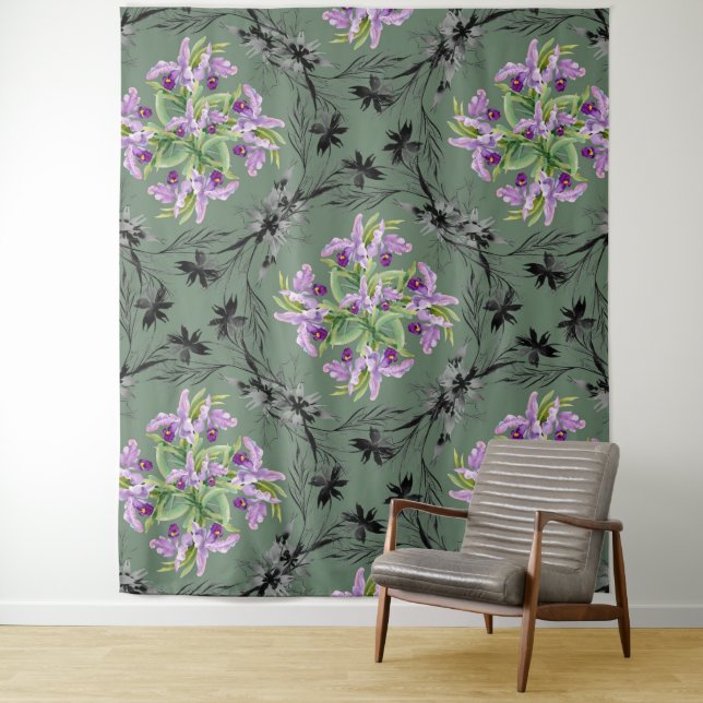 Blumenmuster-Blume Folien Grün Lila Wandteppich (Beispiel)