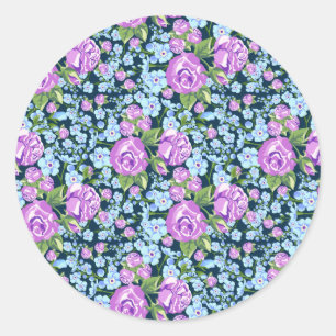 Blumenmuster-Blume in Vollblut Blau Lila Runder Aufkleber