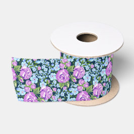 Blumenmuster-Blume in Vollblut Blau Lila Satinband