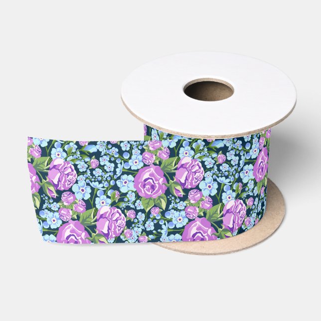 Blumenmuster-Blume in Vollblut Blau Lila Satinband (Spule)