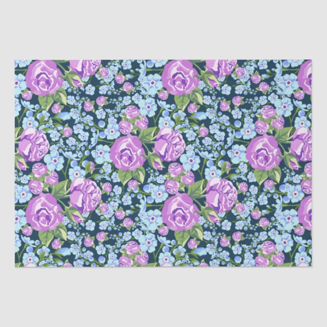 Blumenmuster-Blume in Vollblut Blau Lila Seidenpapier (Vorderseite)