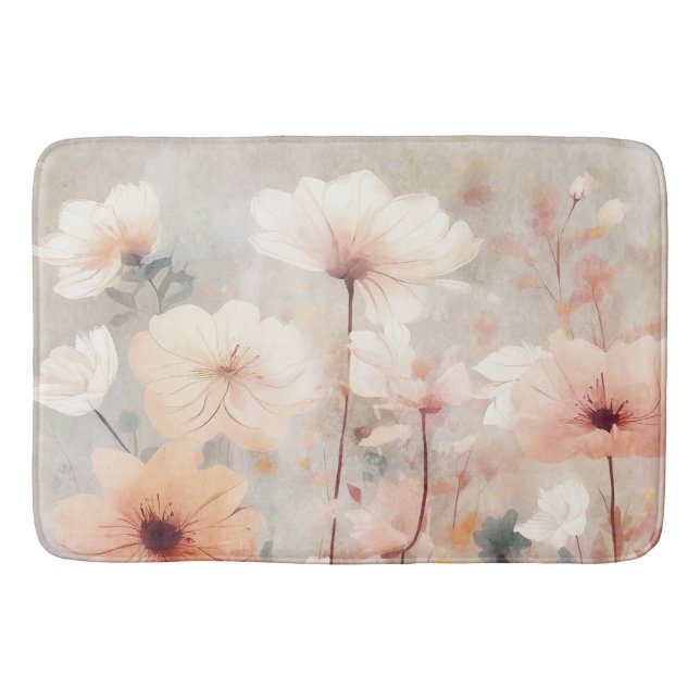 Blumenmuster Blume Orange Beige Peach Design 328 Badematte (Vorderseite)