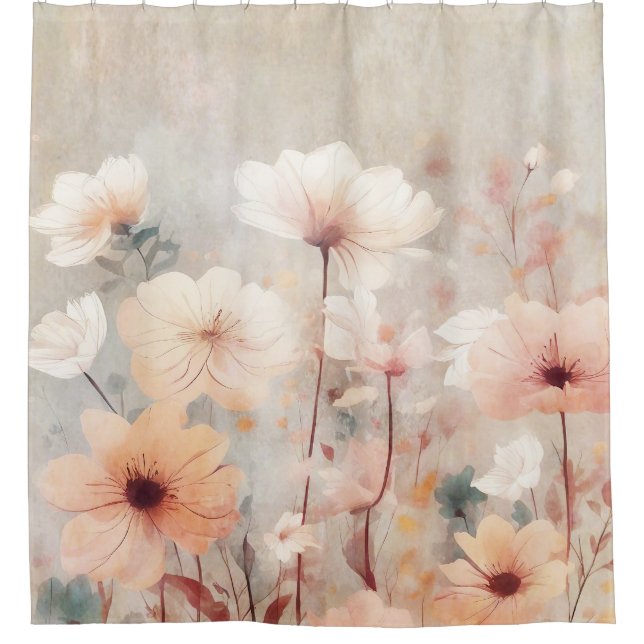 Blumenmuster Blume Orange Beige Peach Design 328 Duschvorhang (Vorderseite)
