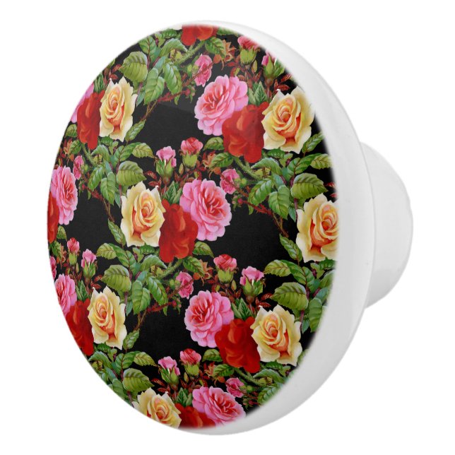 Blumenmuster-Blume Rose Rosa Rosa Gelb Grün Keramikknauf (Rechts)