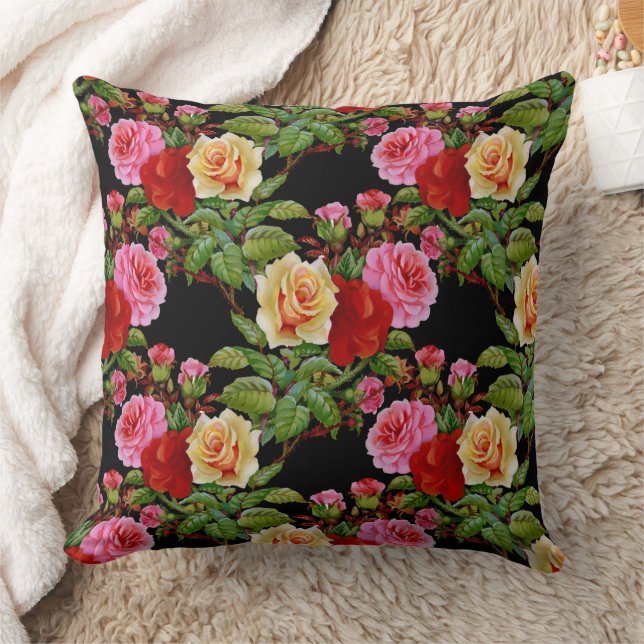 Blumenmuster-Blume Rose Rosa Rosa Gelb Grün Kissen (Decke)