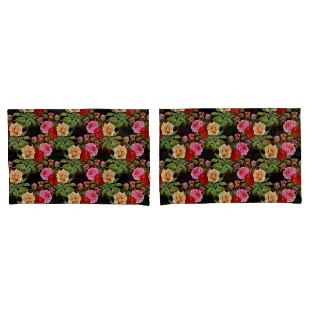 Blumenmuster-Blume Rose Rosa Rosa Gelb Grün Kissenbezug (Vorderseite-Set)