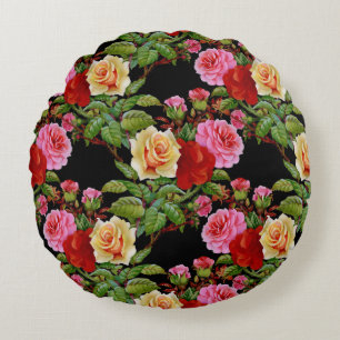 Blumenmuster-Blume Rose Rosa Rosa Gelb Grün Rundes Kissen