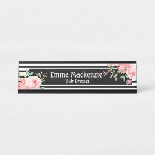 Blumenmuster-Blume Schwarz-Weiß-Schreibtisch-Zeich Schreibtischnamensplakette