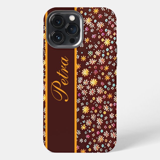 Blumenmuster braun orange iPhone 13 pro max hülle (Rückseite)