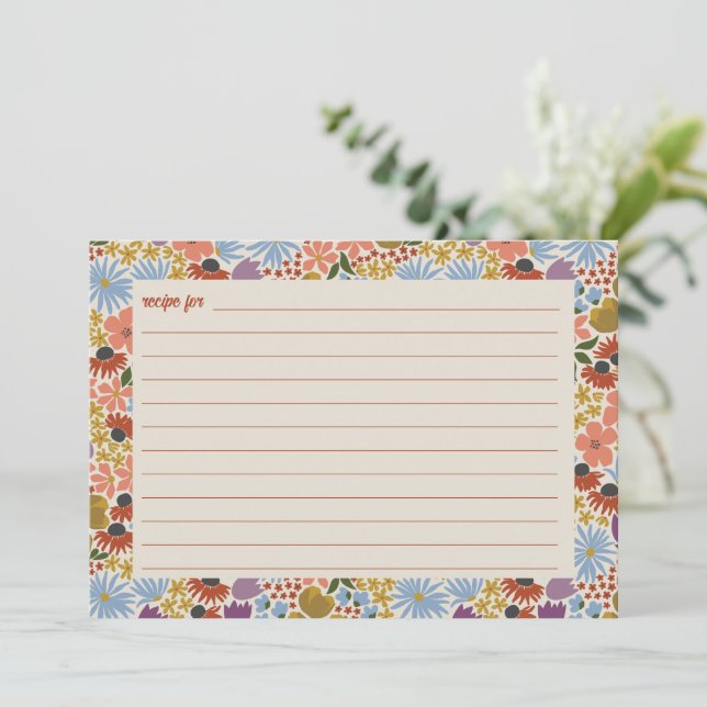 Blumenmuster-Brautparty-Rezept-Karte Dankeskarte (Stehend Vorderseite)