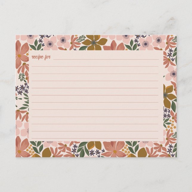Blumenmuster-Brautparty-Rezept-Karte Postkarte (Vorderseite)