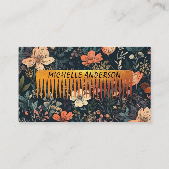 Blumenmuster | Comb Hair Stylist Visitenkarte (Vorderseite)