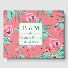 Blumenmuster - Coral Pink Personalisiertes Gästebu Gästebuch