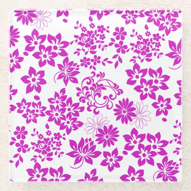 Blumenmuster D02.pink.b Glasuntersetzer (Vorderseite)