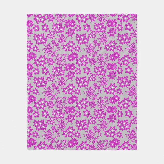 Blumenmuster D02.pink.b Gray BG Fleecedecke (Vorderseite)