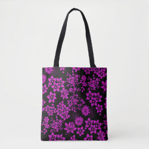 Blumenmuster D02.pink.b Schwarzes BG Tasche