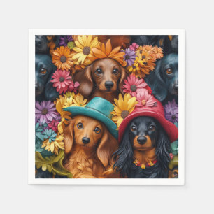 Blumenmuster - Dackel Nahtloses Muster - Hundefreu Serviette