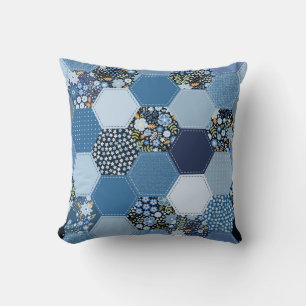 Blumenmuster, Denim Patchwork: blaues Muster. Kissen