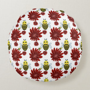Blumenmuster der Bienen Rundes Kissen