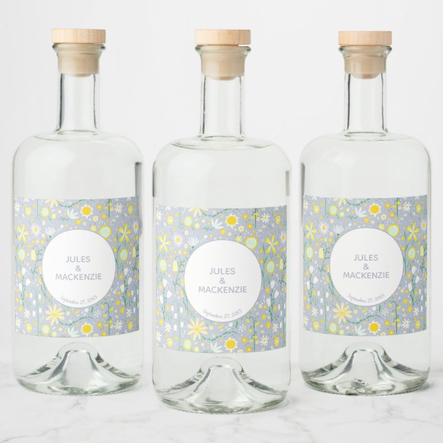 Blumenmuster der botanischen Wildblume Alkoholflaschenetikett (Flaschen)