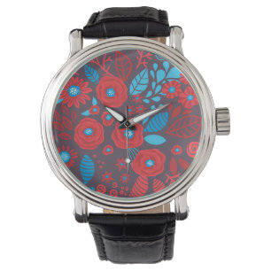 Blumenmuster der Doodle Armbanduhr