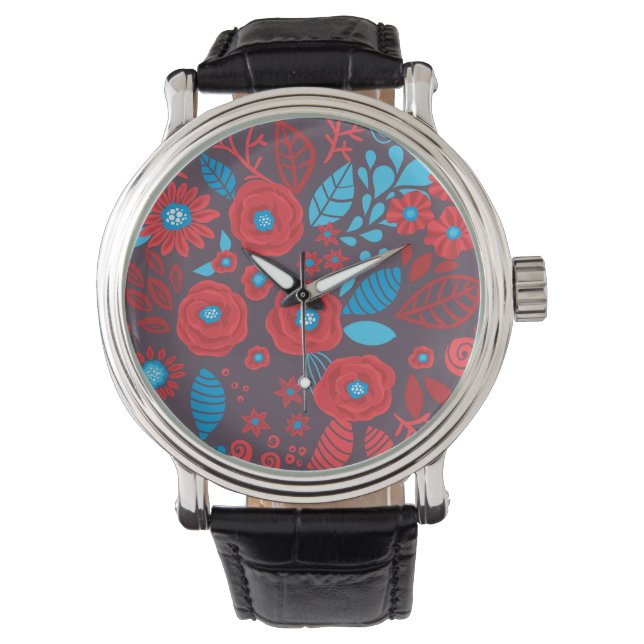 Blumenmuster der Doodle Armbanduhr (Vorderseite)