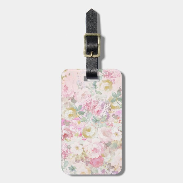 Blumenmuster des schicken Retro rosa weißen Gepäckanhänger (Vorderseite vertikal)
