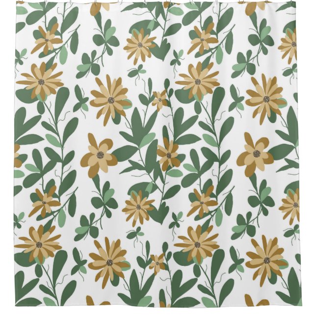 Blumenmuster Design 278 Grünes Orange Duschvorhang (Vorderseite)