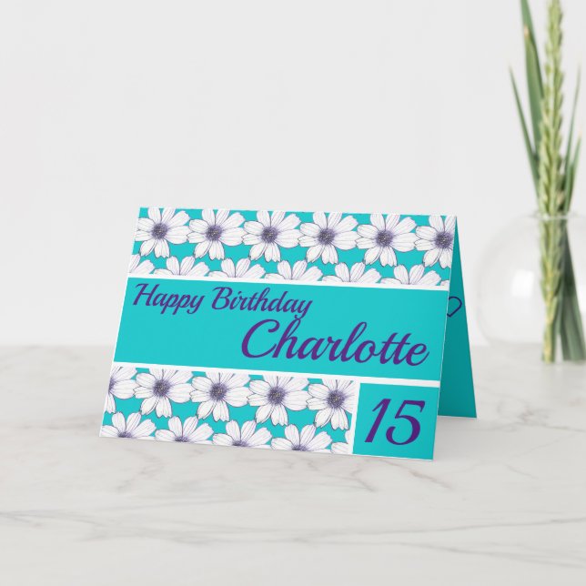 Blumenmuster-Design Aquamarin Geburtstag Karte (Vorderseite)