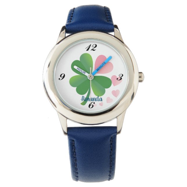 "Blumenmuster" Design Custom eWatch Blue Armbanduhr (Vorderseite)
