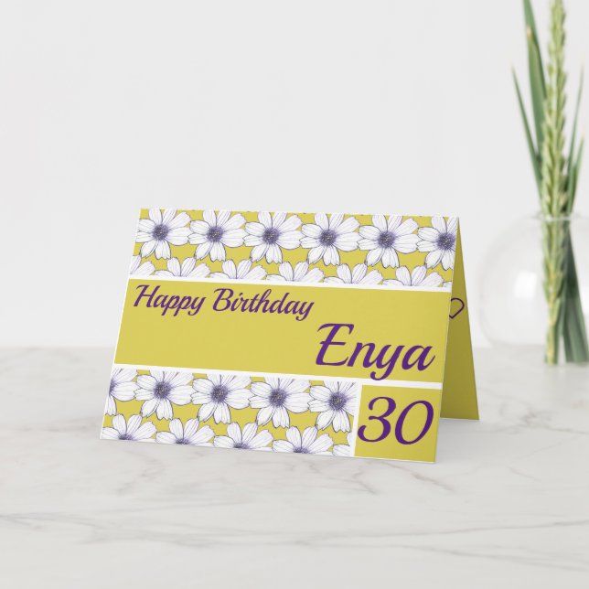 Blumenmuster-Design Mustard/Lila Geburtstag Karte (Vorderseite)