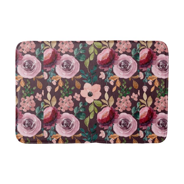 Blumenmuster Fashion Wasserfarbe farbig Badematte (Vorderseite)