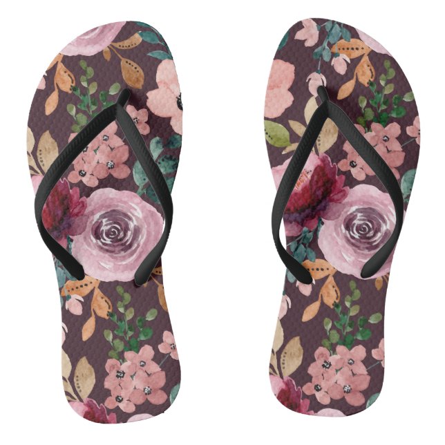 Blumenmuster Fashion Wasserfarbe farbig Flip Flops (Fußbett)