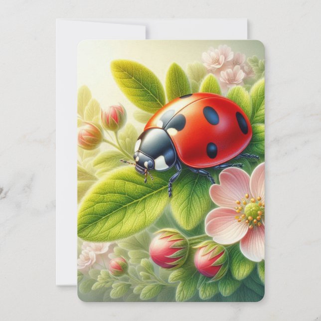 Blumenmuster/Federladybugs Feiertagskarte (Vorderseite)