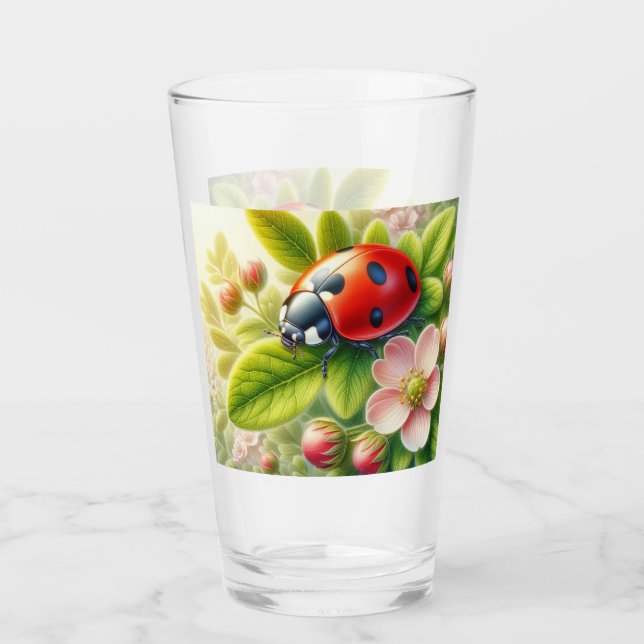 Blumenmuster/Federladybugs Glas (Vorderseite)
