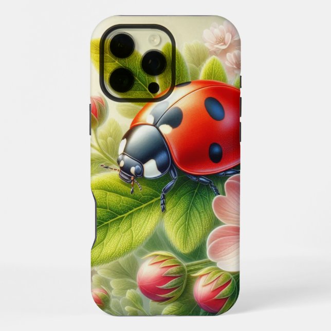 Blumenmuster/Federladybugs iPhone 16 Pro Max Hülle (Rückseite)