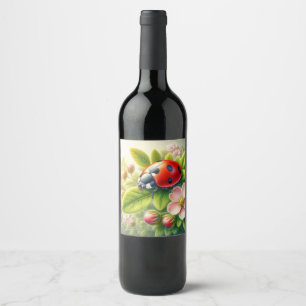Blumenmuster/Federladybugs Weinetikett