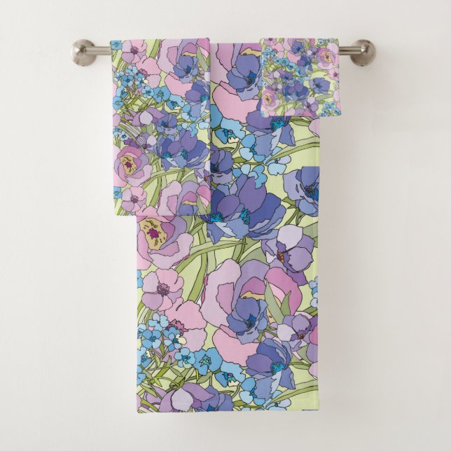 Blumenmuster Foliage-Blume Rose Vergessen Sie nich Badhandtuch Set (Insitu)