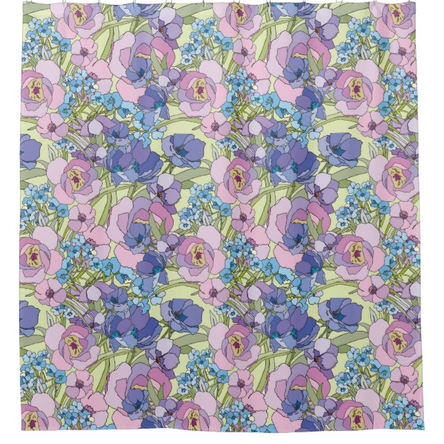 Blumenmuster Foliage-Blume Rose Vergessen Sie nich Duschvorhang (Vorderseite)