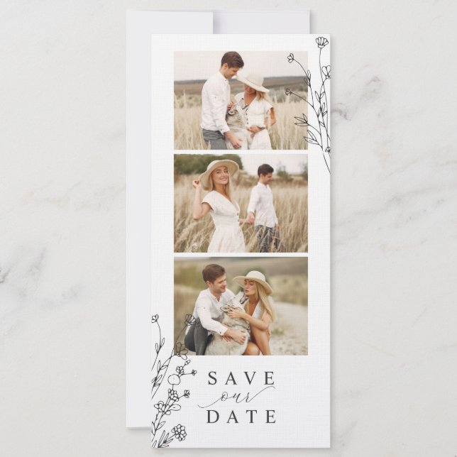 Blumenmuster-Foto Strip-Foto-Kabine Save The Date (Vorderseite)