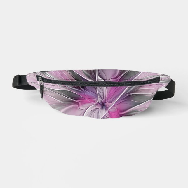 Blumenmuster Fraktal Moderne Abstrakte Blume Rosa  Bauchtasche (Vorderseite)