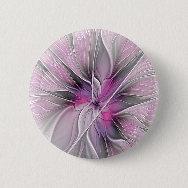 Blumenmuster Fraktal Moderne Abstrakte Blume Rosa  Button (Vorderseite)