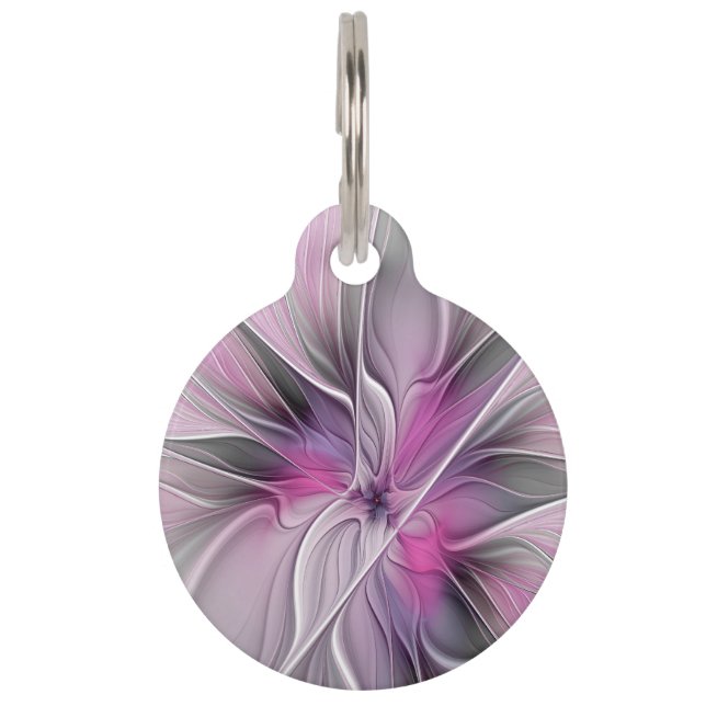 Blumenmuster Fraktal Moderne Abstrakte Blume Rosa  Haustiermarke (Vorderseite)