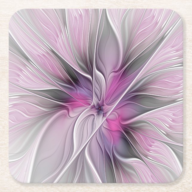 Blumenmuster Fraktal Moderne Abstrakte Blume Rosa  Rechteckiger Pappuntersetzer (Vorderseite)