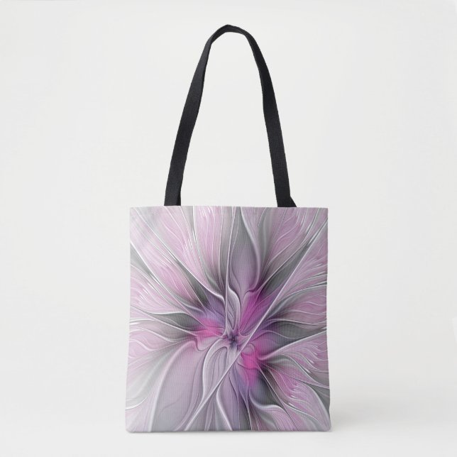 Blumenmuster Fraktal Moderne Abstrakte Blume Rosa  Tasche (Vorderseite)
